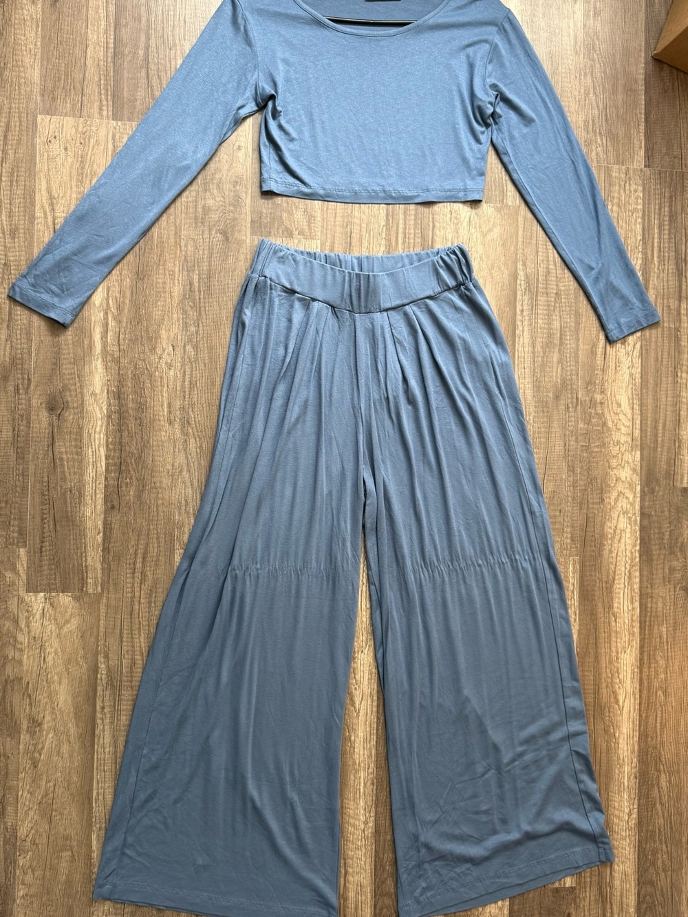 Woman Blue Two-Piece Wide Leg Pants & Crop Top Set – Size S – New With Tag